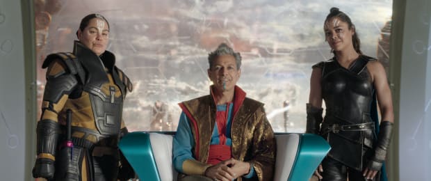 Topaz (Rachel House), Grandmaster (Jeff Goldblum) and Valkyrie (Tessa Thompson). Photo: ©Marvel Studios 2017