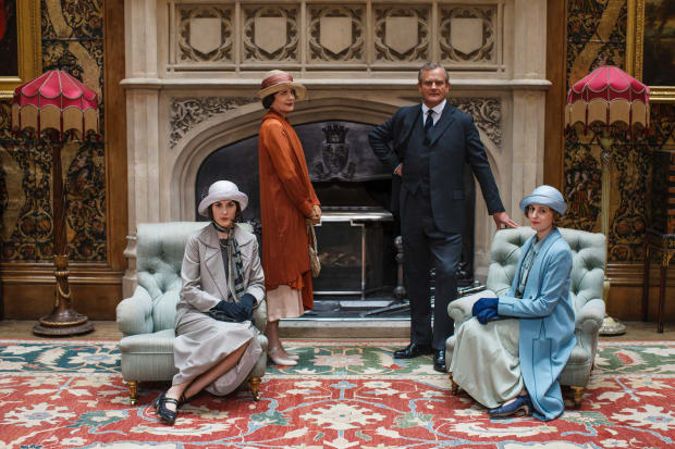 Lady Mary (Michelle Dockery), Lady Cora (Elizabeth McGovern), Lord Grantham (Hugh Bonneville) and Lady Edith (Laura Carmichael) in their casual-wear, on display at "Downton Abbey: The Exhibit." Photo: NBCUniversal International Studios