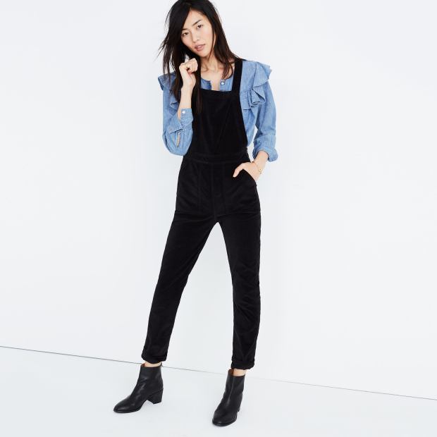 Skinny overalls in velvet, $158, available at Madewell.