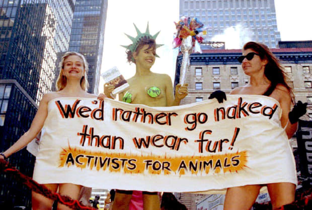 PETA protestors, 1993. Photo: Bob Strong/Getty Images