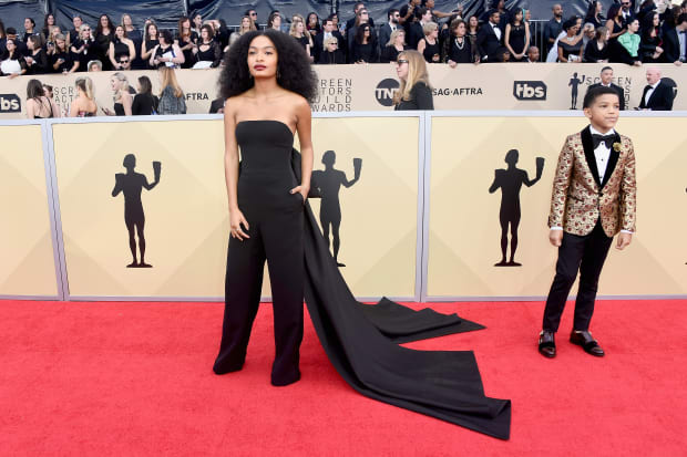 Yara Shahidi in Ralph Lauren (and Lonnie Chavis) at the 2018 SAG Awards. Photo: Frazer Harrison/Getty Images