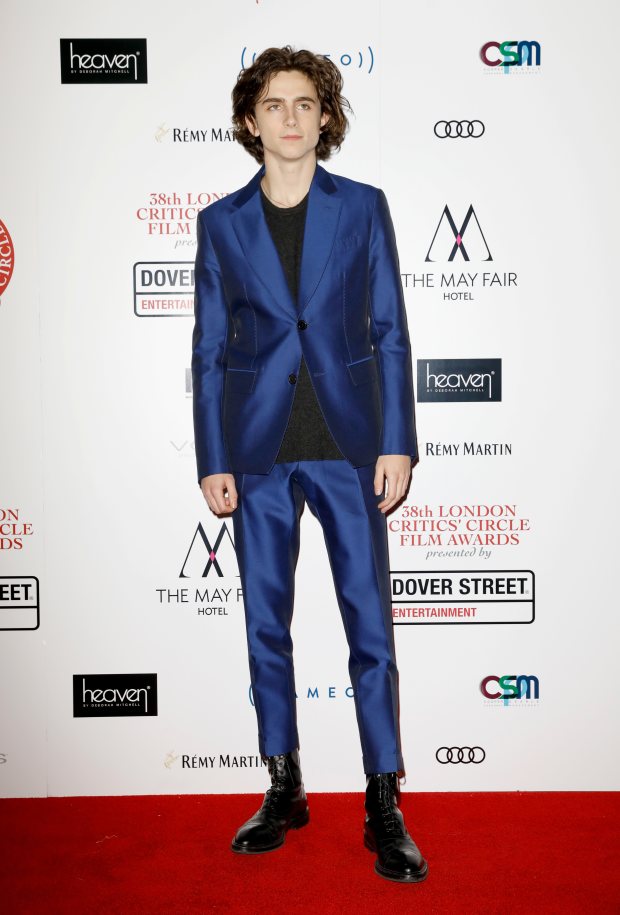 Timothée Chalamet in Berluti at the London Film Critics Circle Awards. Photo: Tristan Fewings/Getty Images