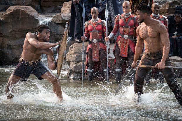 T'Challa and Killmonger (Michael B. Jordan) battle at Warrior Falls. Also, you're welcome. Photo: Marvel Studios