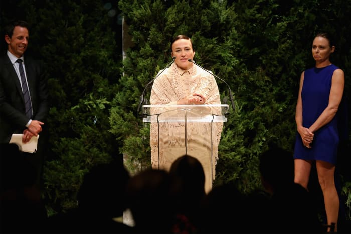 Ryan Roche accepting her CFDA/Vogue Fashion Fund award in November 2014. Photo: Neilson Barnard for Getty