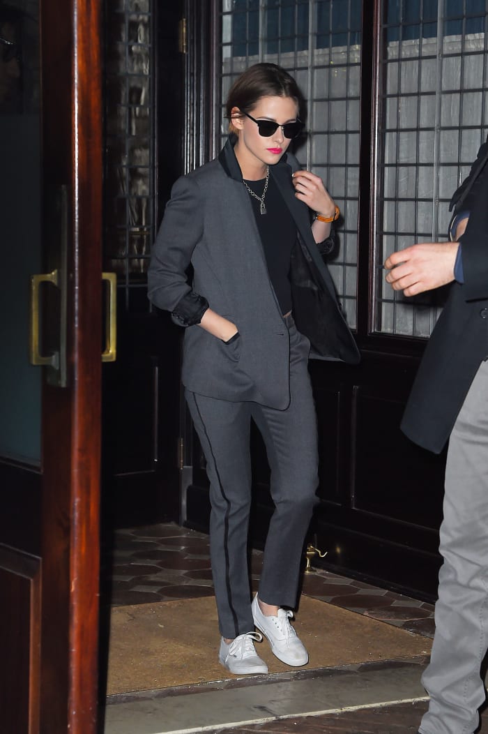 Kristen wears Sandro on her way to see Seth Meyers on Jan. 15 in New York City. Photo: Josiah Kamau/BuzzFoto via Getty Images