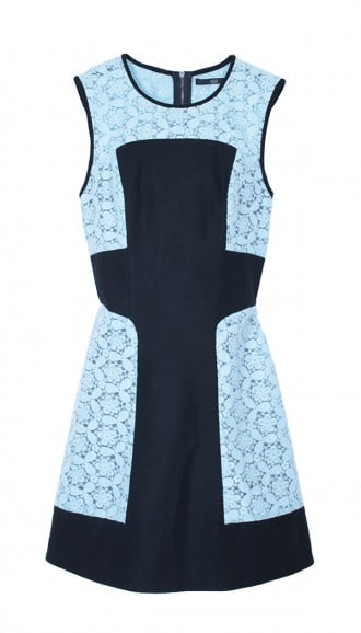 This seasonally transitional dress is final sale at Tibi. Tibi Emboridery lace paneled dress, $417 (from $695), available at Tibi.