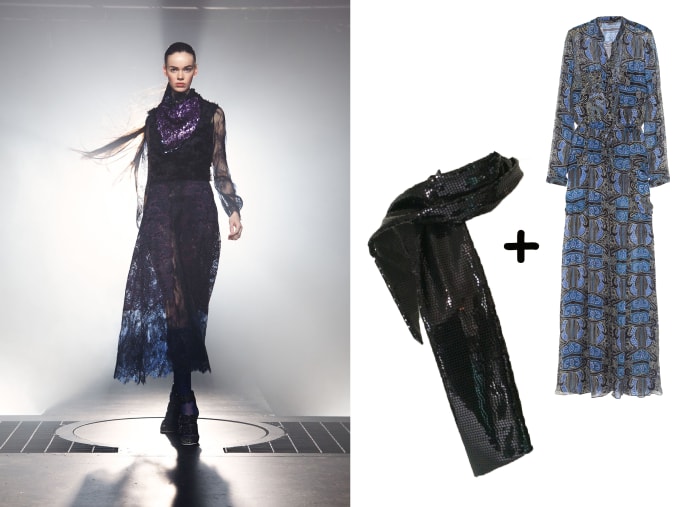 Sequin scarf, $45, available at Etsy; Maiyet dress, $752.50, available at The Outnet.