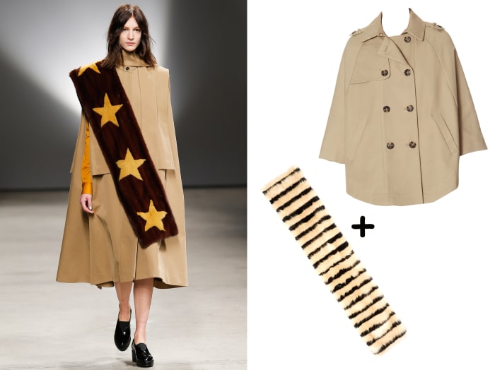 Fur collar, $28, available at ASOS; Trench Cape, $178, available at The Limited.