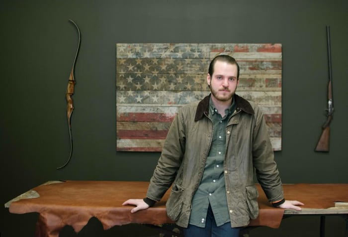 Ball and Buck CEO Mark Bollman in his very patriotic Industry City design warehouse space. Photo: Ball and Buck
