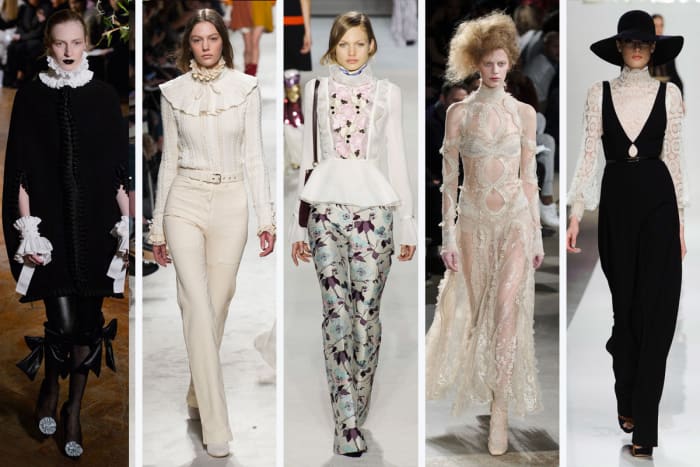 From left to right: Giles, Philosophy Di Lorenzo Serafini, Giambattista Valli, Alexander McQueen and Zimmernan. Photos: Imaxtree