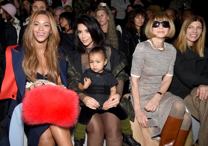 Beyoncé, Kim Kardashian, North West, Anna Wintour and Virginia Smith. Photo: Dimitrios Kambouris/Getty Images