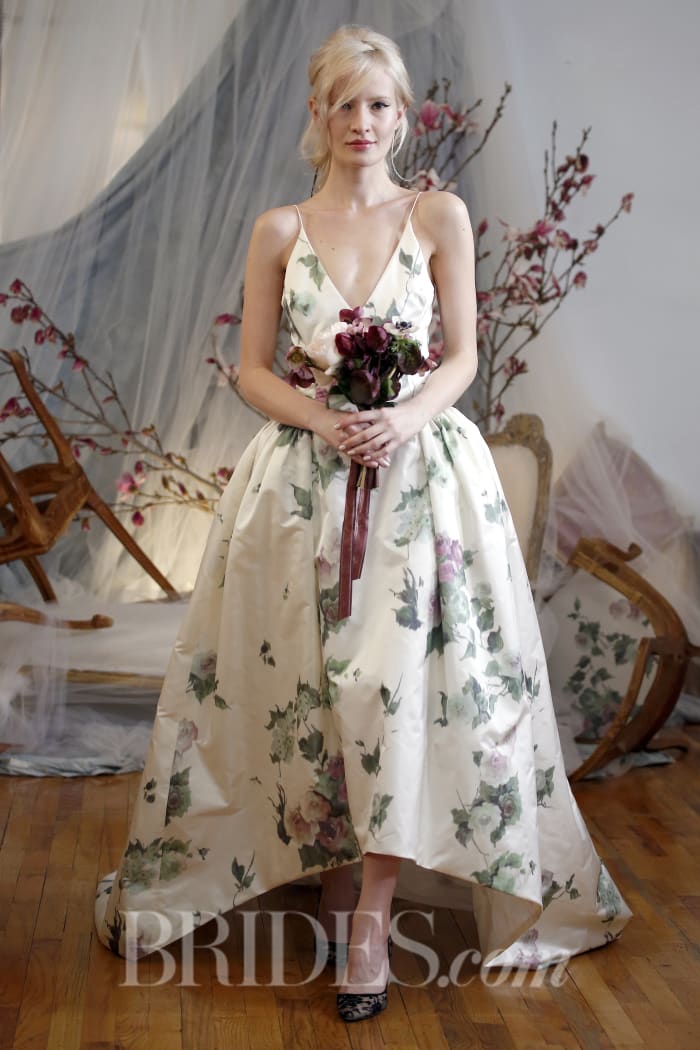 A "rose garden"-printed dress from the Elizabeth Fillmore spring 2016 bridal collection. Photo: Brides/Indigitalimages.com