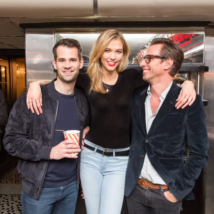 Frame co-founders Jens Grede and Erik Torstensson with Karlie Kloss. Photo: Benjamin Lozovsky/BFA.com