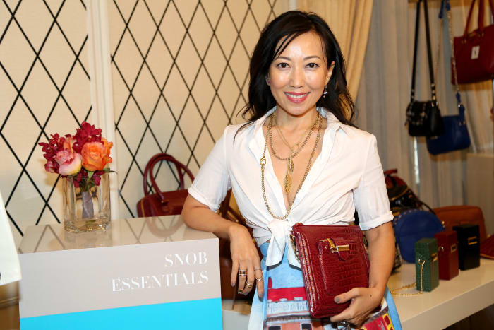 Tina Craig with the Snob Essentials bags at the HSN Fashion Lounge in September 2014. Photo: Monica Schipper/Getty Images
