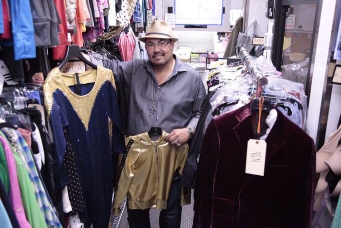 Salvador Pérez shows off his custom made Barden Bellas outfits (and Brooks Brothers velvet blazer made especially for the Trebles, at right). Photo: Richard Cartwright