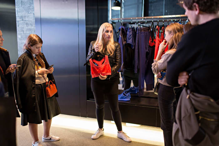 VP of Women's Training Apparel Helen Boucher with a sports bra from Nike's spring collection. Photo: Nike