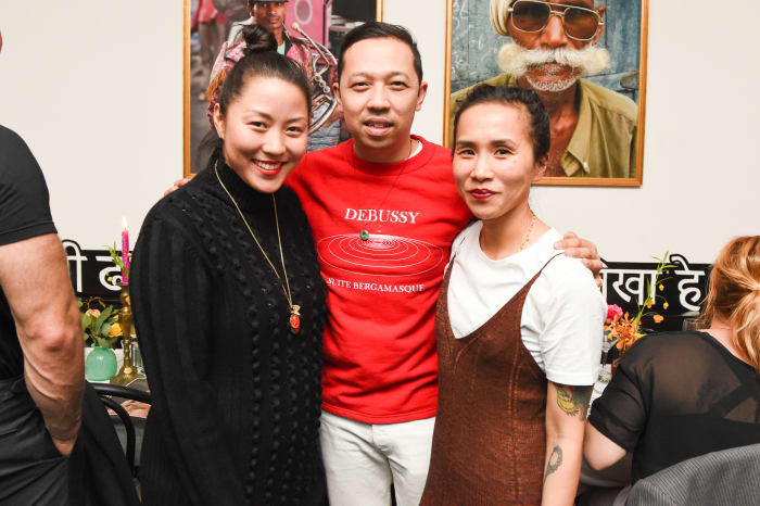 Opening Ceremony's Carol Lim and Humberto Leon and Nordstrom's Olivia Kim gathered to celebrate "Pop-In@Nordstrom x Opening Ceremony" at Babu Ji in Manhattan's East Village on Thursday evening. Photo: Neil Rasmus/BFA