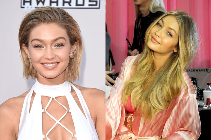 Gigi Hadid's chop. What's even real?? Photos: Jason Merritt & Rabbani and Solimene Photography/Getty Images