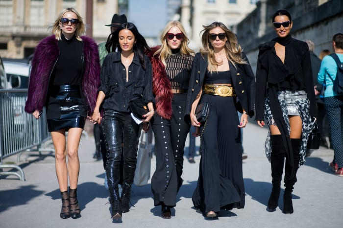 Caroline Vreeland, Shea Marie and Erica Pelosini during spring 2016 Paris Fashion Week. Photo: Christian Vierig/Getty Images