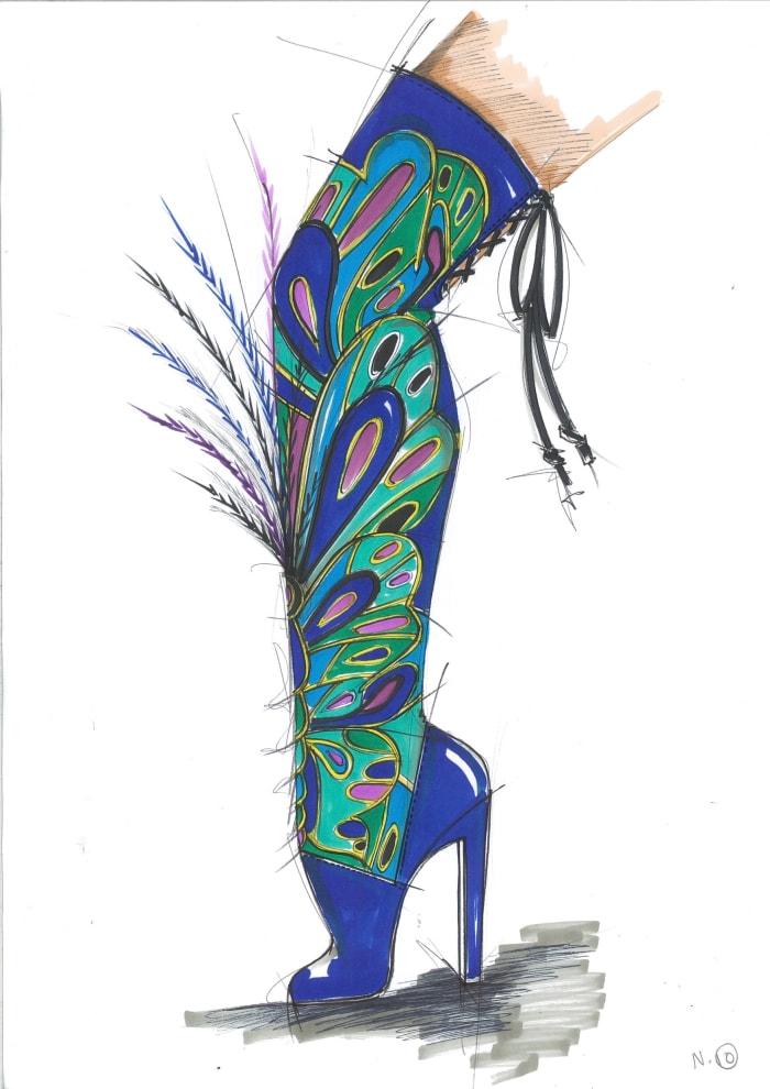 Brian Atwood sketch of a thigh-high boot for the 2015 Victoria's Secret Fashion Show. Photo: Brian Atwood