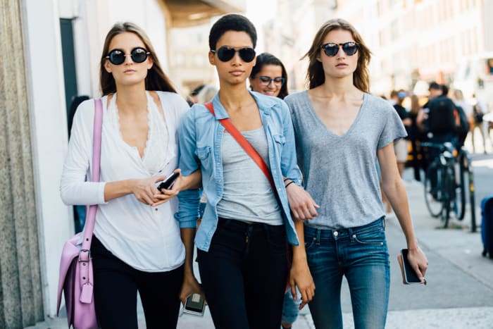 Models Julia Fleming, Lineisy Montero and Olivia Jansing at spring 2016 New York Fashion Week. Photo: Melodie Jeng/Getty Images