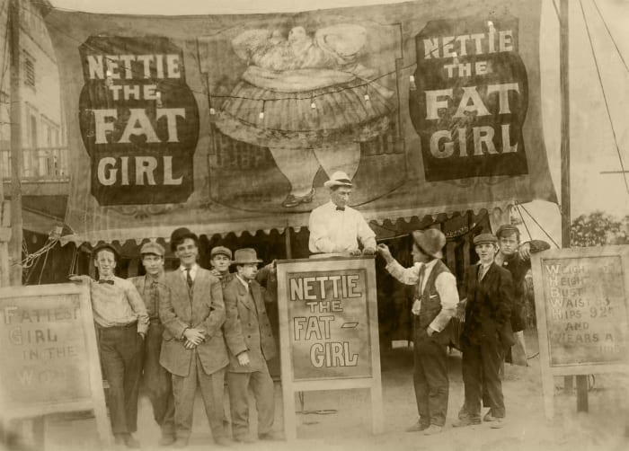 "Ticket to Nettie the Fat Girl," early 20th century, gelatin silver print. Photo: Unknown photographer/ Courtesy Chere Hughes at Mindful Resource