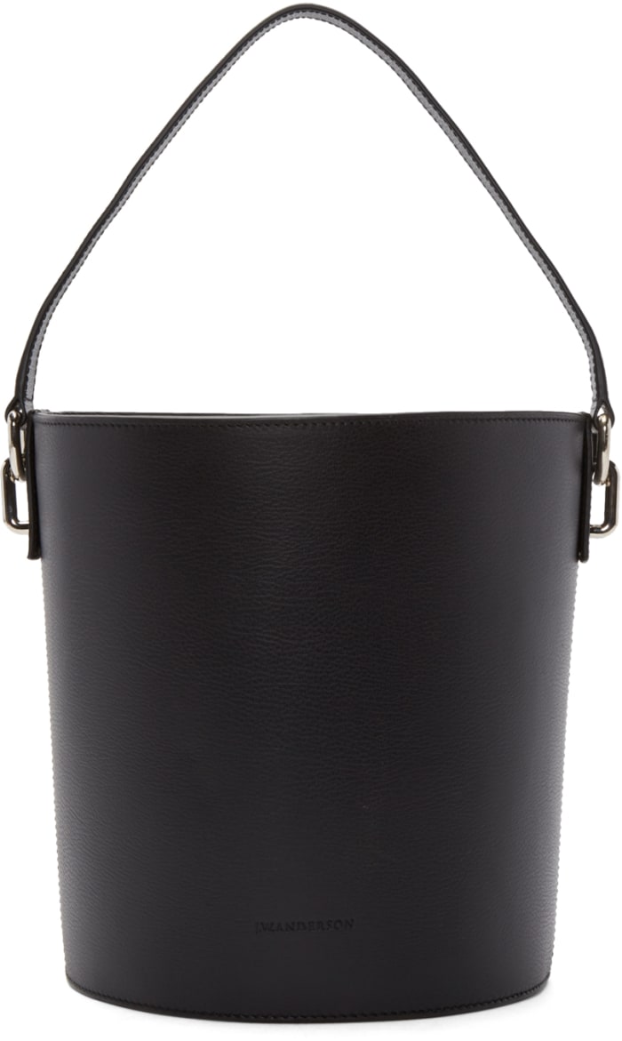 J.W. Anderson black leather bucket bag, $1,215, available at Ssense.