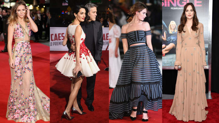 Suki Waterhouse. Photo: Chris Jackson/Getty Images; Amal Clooney. Photo: Kevin Winter/Getty Images; Lily James. Photo: Chris Jackson; Dakota Johnson. Photo: Dimitrios Kambouris/Getty Images