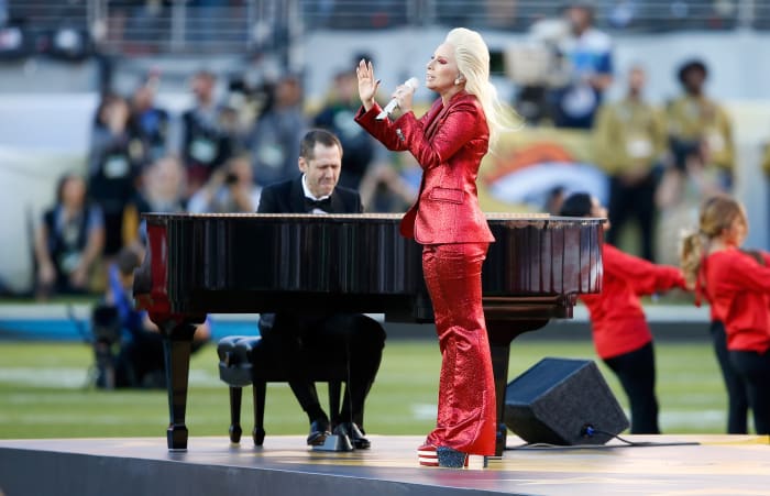 Lady Gaga singing the National Anthem at Super Bowl 50 at Levi's Stadium on Sunday. Photo: Sean M. Haffey/Getty Images