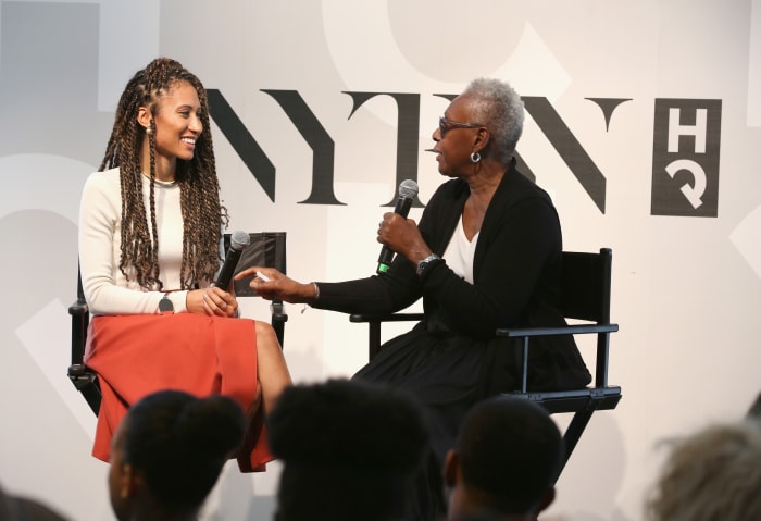 Elaine Welteroth (left) with Bethann Hardison (right) at the NYFW HQ last season. Photo: Robin Marchant/Getty Images