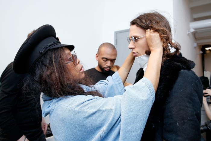 Erykah Badu backstage before the Pyer Moss fall 2016 runway show. Photo: Mireya Acierto/Getty Images