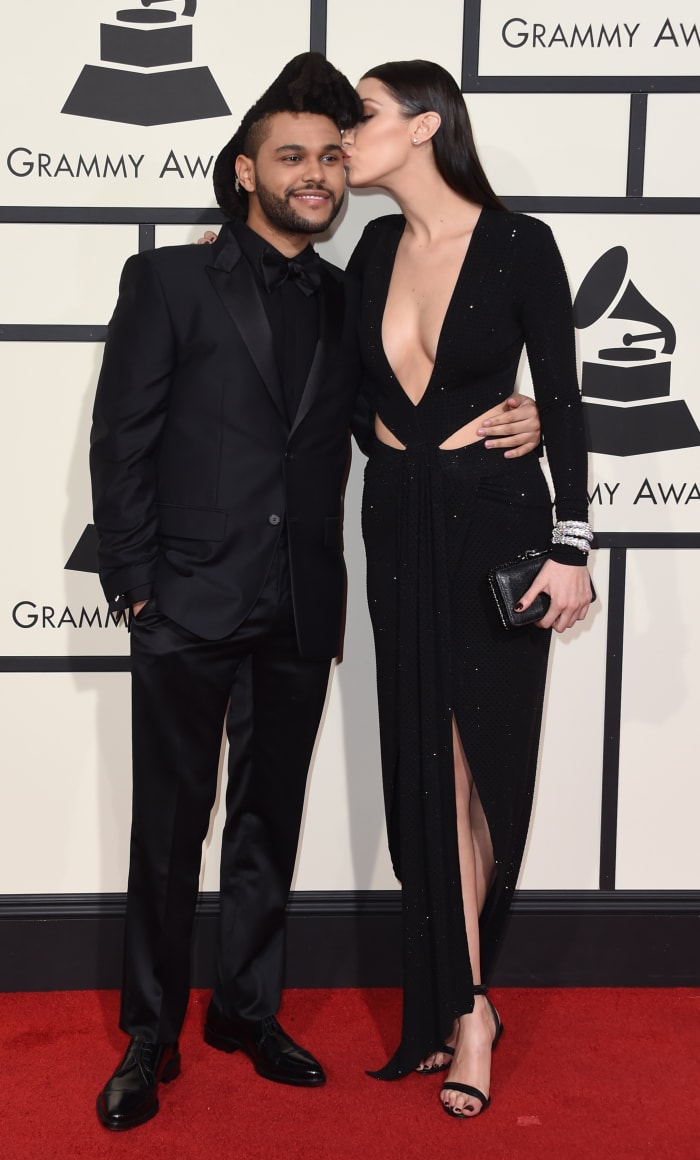 The Weeknd and Bella Hadid on the red carpet at the 2016 Grammy Awards. Photo: Valerie Macon/AFP/Getty Images