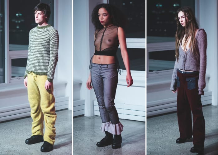 Three looks from Moses Gauntlett Cheng's fall 2016 collection. Photo: Mitchell McLennan/Milk Studios