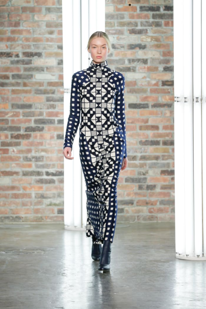 A look from Teatum Jones's winning collection for the International Woolmark Prize competition. Photo: Matteo Prandoni/BFA.com