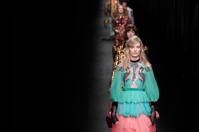 A look from Gucci's fall 2016 runway show in Milan on Wednesday. Photo: Pietro D'aprano/Getty Images