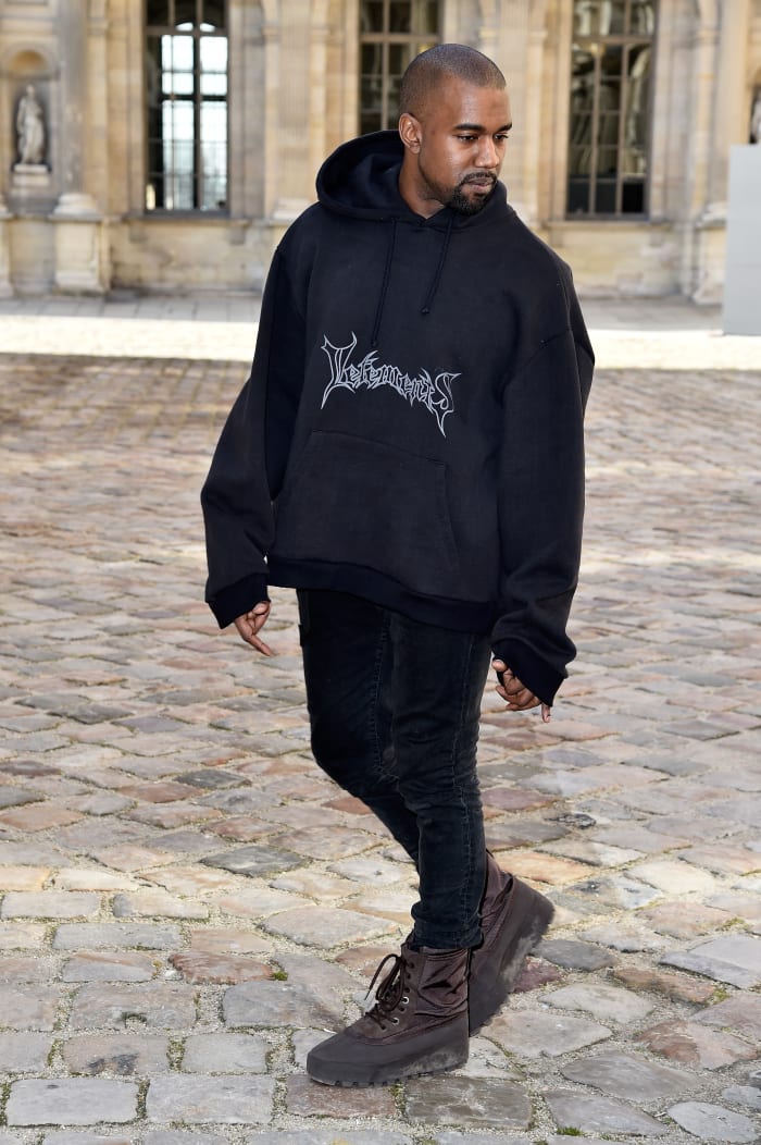 Kanye West wearing Vetements outside of the Christian Dior fall 2015 show in Paris. Photo: Pascal Le Segretain/Getty Images