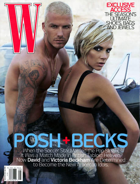 David and Victoria Beckham on the cover of 'W' in 2007, styled by Camilla Nickerson. Photo: Steven Klein/W Magazine