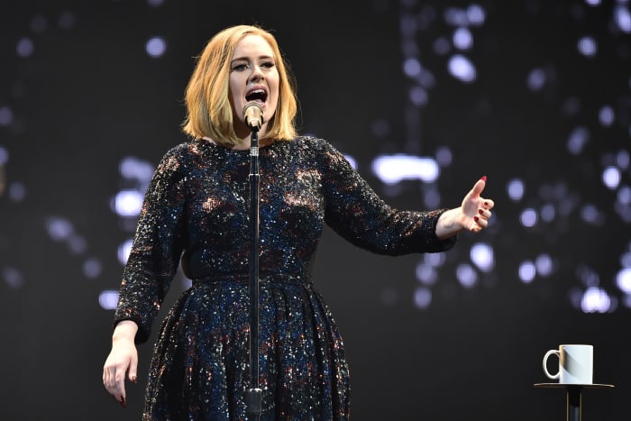 Adele performs in Burberry on Monday in Belfast, Northern Ireland. Photo: Gareth Cattermole/Getty Images