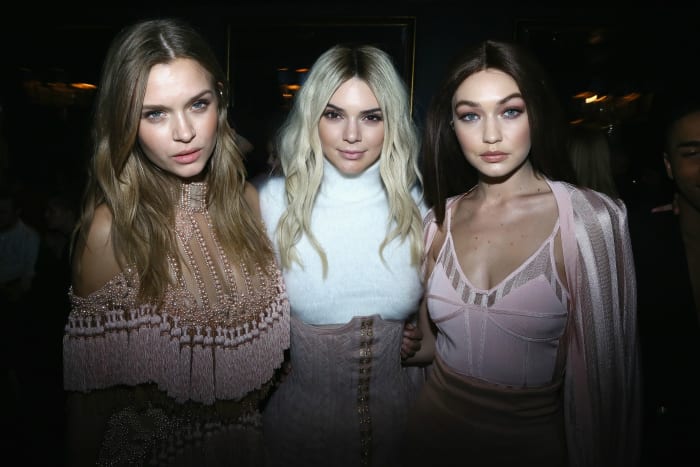 Models Josephine Skriver, Kendall Jenner and Gigi Hadid at Balmain's fall 2016 after-party. Photo: Balmain