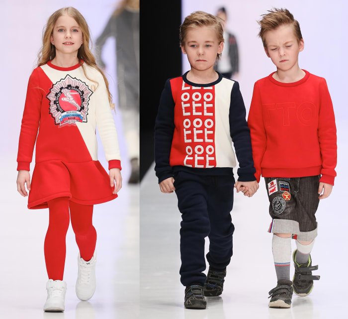 Patriotic childrenswear from the Alliance of Russian Art-Engineers collective show. Photos: Mercedes Benz Fashion Week Russia.