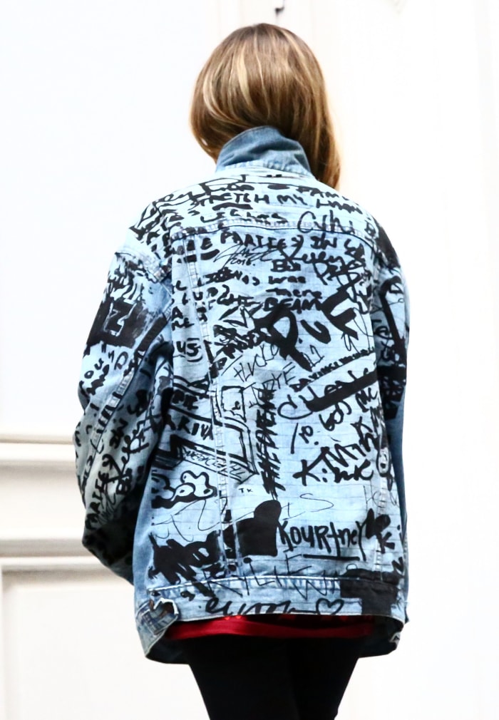 Kanye West's "The Life of Pablo" denim jacket at his pop-up in New York City. Photo: Astrid Stawiarz/Getty Images