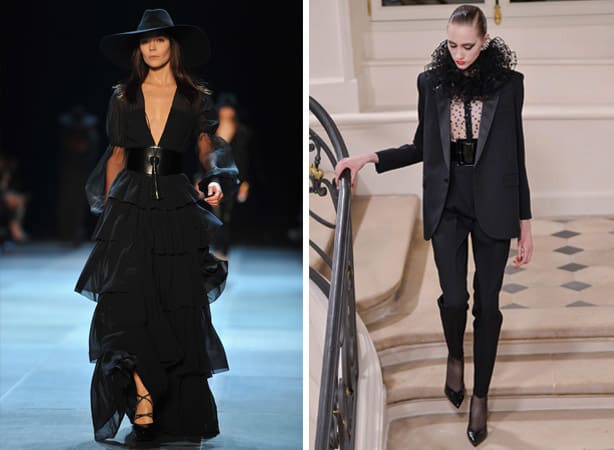 A look from Saint Laurent's spring 2013 collection. Photo: Pascal Le Segretain/Getty Images; A look from Saint Laurent's fall 2016 collection. Photo: Imaxtree