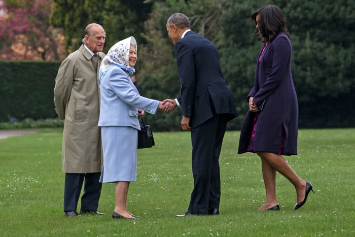 Prince Phillip, Queen Elizabeth II, President Barack Obama, First Lady Michelle Obama. Photo: Jack Hill - WPA Pool/Getty Images