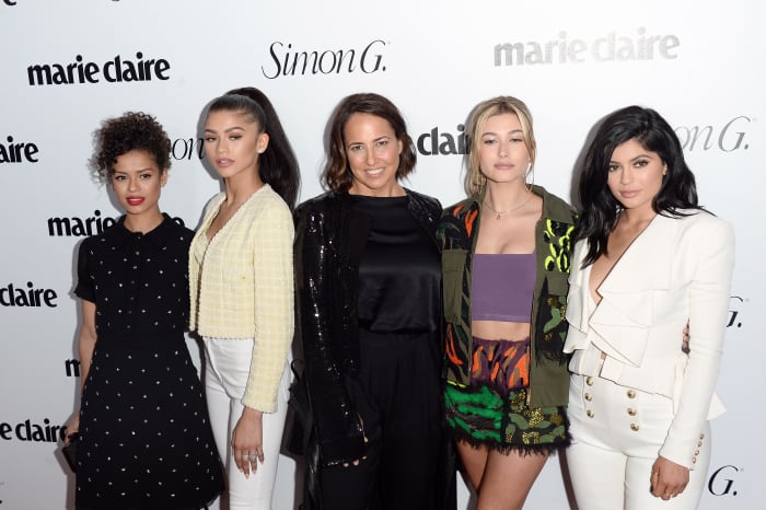 Gugu Mbatha-Raw, Zendaya, 'Marie Claire' Editor-in-Chief Anne Fulenwider, Hailey Baldwin and Kylie Jenner at the 'Fresh Faces' party celebrating the magazine's May issue in Los Angeles. Photo: Matt Winkelmeyer/Pret-a-Reporter/Getty Images