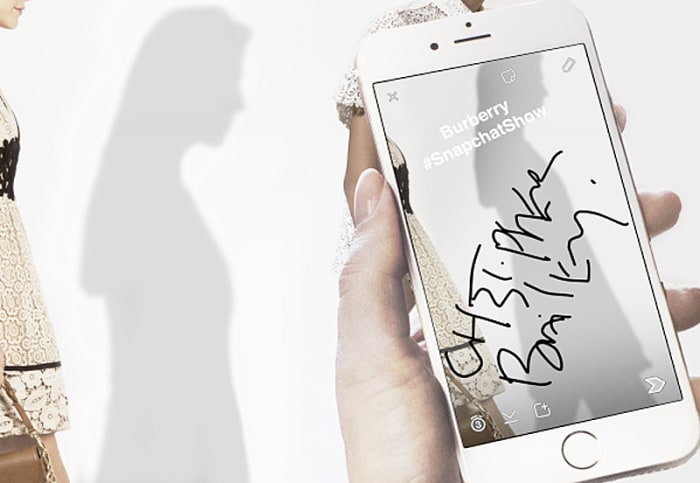 Adoption of Snapchat has been relatively slow among fashion brands, particularly on the luxury end of the spectrum. Photo: Burberry