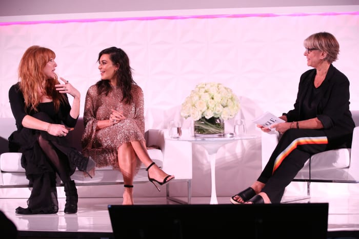 Charlotte Tilbury and Kim Kardashian on stage at the Vogue Festival Saturday. Photo: Darren Gerrish/Vogue UK