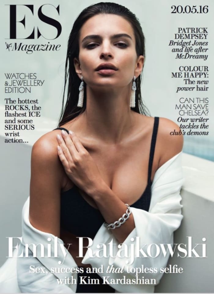 Emily Ratajkowski on the May 2016 cover of "Evening Standard" Magazine. Photo: David Bellemere/"Evening Standard" Magazine