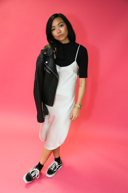 Maria wears Maiyet's Arc Slip Dress in Mist. Photo: Nina Frazier Hansen/Fashionista