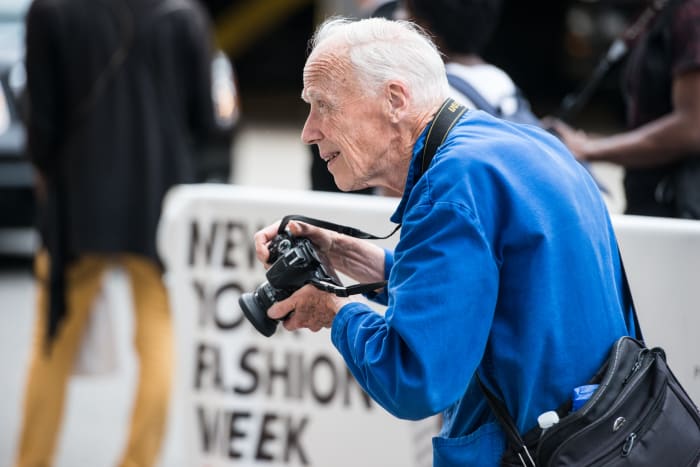 Bill Cunningham outside Skylight Clarkson Sq during New York Fashion Week: Men's in July 2015. Photo: Noam Galai/Getty Images
