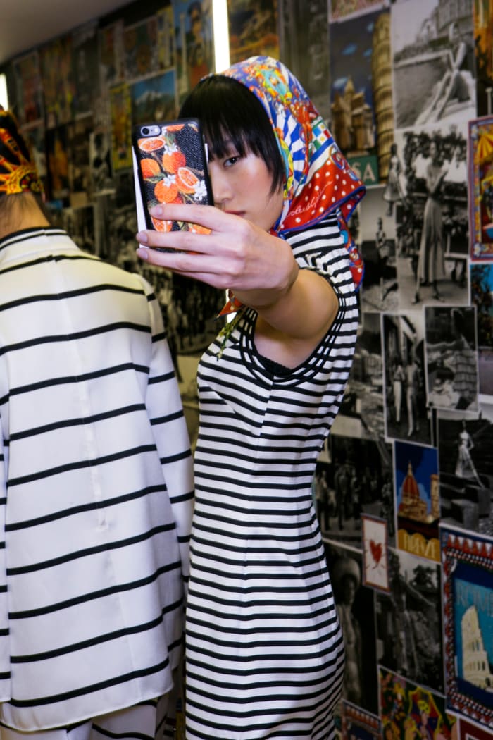 All the models at Dolce & Gabbana took selfies this SS16 season – even on the runway. Photo: Imaxtree.